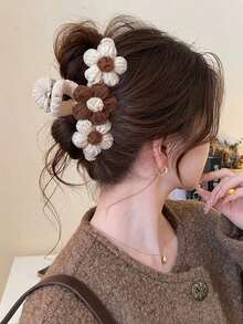 1pc Elegant Knitted Floral Hair Clip, High-Quality Hair Claw Suitable For Daily Wear, Casual, Party, Commute, Vacation, Face Washing, Makeup, Outfit Matching, Autumn/Winter Claw Clips Winter Hair Accessories Casual Hair Clutch Flower Hair Clip - Multicolor - View 15