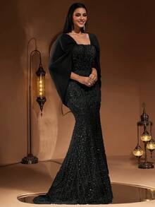 AMILUCK Elegant High-End Luxury Sequin, Sequins, Lace & Chiffon Splice Mermaid Tail Formal Dress, Suitable For Formal Dinner Party, Gala, Red Carpet, Wedding Guest, Bridal Gown - Black - View 8