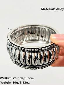 1 chiếc vòng tay bản rộng sang trọng, trang trí ngọc trai giả, thiết kế kim loại cổ điển nhiều lớp - Bạc - Xem 5