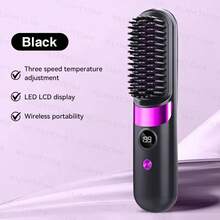 便携式无线直发梳，二合一直发/卷发功能，快速加热，适合所有发质，防烫设计，LED数字显示屏，USB充电，轻巧便携，居家旅行两相宜，专业造型工具，女士完美礼物，圣诞礼物之选，1800mAh