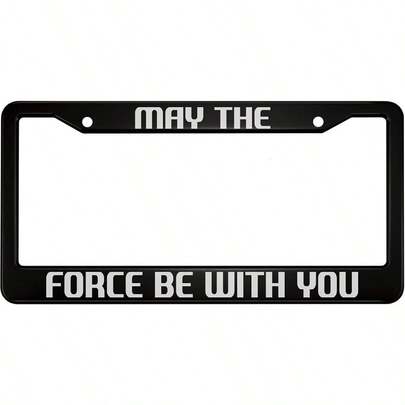 May The Force Be With You Aluminum Alloy License Plate Frame White Black Applicable To US Standard Car Metal Car Tag Frame Funny Front License Plate Cover Holder For Women Men 1 Pack