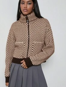 女士时尚欧美风仿毛皮拼接针织休闲开衫，适合春夏秋冬穿着 - 彩色 - 查看 10