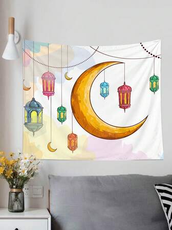 1 st digitaltryckt månmönster polyestergobeläng, lämplig för daglig väggdekor i vardagsrummet/sovrummet, campingdekor, hängande gobeläng året runt med hängande krok och ramtillbehör