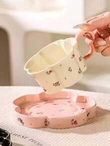 1 套豪华花瓣形咖啡套装，陶瓷茶杯和茶碟，适合下午茶、甜点和礼品套装、早餐饮水杯、茶会、下午茶、家居、花园、餐厅、夏季和冬季