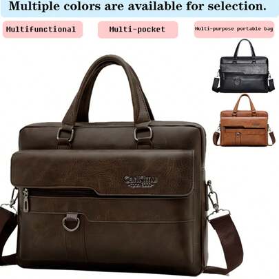 男士商务高端公文包休闲斜挎包男士包新款手提包单肩大容量电脑包圣经包办公包复古