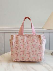 Elegant Mother Bag With Bow Decor, Large Capacity Tote Bag, Minimalist & Versatile, Suitable For Outings, Students And Office Workers, Can Be Used As Lunch Box Insulator - Pink - View 6