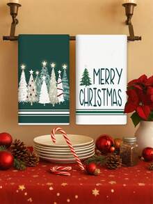 2件組聖誕樹圖案餐巾紙、柔軟聖誕浴室手巾、高吸水性毛巾、聖誕茶巾，適用於廚房與浴室 - 聖誕樹 - 查看 7