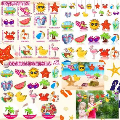 30 Pcs Christmas Wood Hanging Tree Ornaments Beach Wooden Slices Coconut Pendant Tags Hanging Decoration With String Xmas Tree Ornament For Luau Party Supplies Hawaiian Party Decor 15 Styles