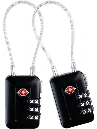 TSA Accepted Luggage Travel Lock, Set-Your-Own Combination Lock For School Gym Locker, Luggage Suitcase Baggage Locks, Filing Cabinets, Toolbox, Case (Black, 2 Pack)