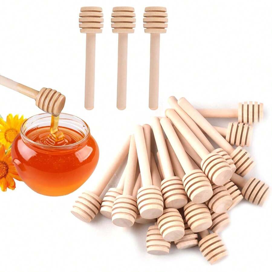 LZYMSZ  24Pcs Honey Dipper Sticks, Wooden Honey Sticks, 4.1 Inch Honeycomb Stick, Mini Honeys Stirrer Stick For Honeys Jar Dispense Drizzle And Wedding Party Gift First Birthay Baby Shower Decor - 4 Inch - View 1