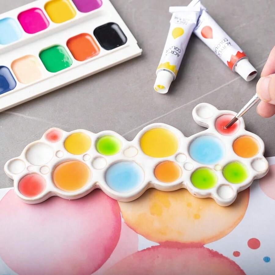Ceramic Paint Palette - Portable Watercolor Trays For Artists | Easy-Clean Porcelain Mixing Palette With Thumb Stopper Unique Bubble Shape Design For Adult And Travel Use,BubblePalette - 泡泡調色盤 - 查看 1