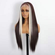 13x4 HD Synthetic Lace Front Wig Pre Plucked Ready To Wear 28 Inch Glueless Straight Lace Front Wig For Women Natural Looking Synthetic Heat Resistant Fiber Lace Wig - 挑染米色 - 查看 6