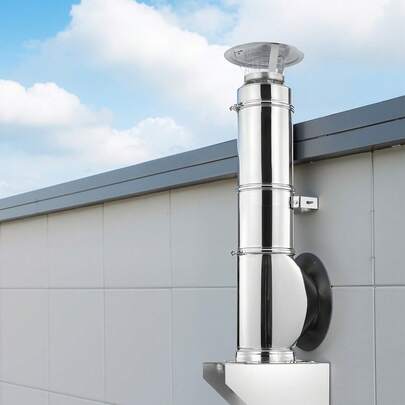 Through The Wall Kit For 6-Inch Chimney Pipe, 304 Stainless Steel External Through Wall Chimney Kit With Cone-Top Rain Cap,Adjustable Mounting Bracket,Base Support For Outdoor Roof,Silver