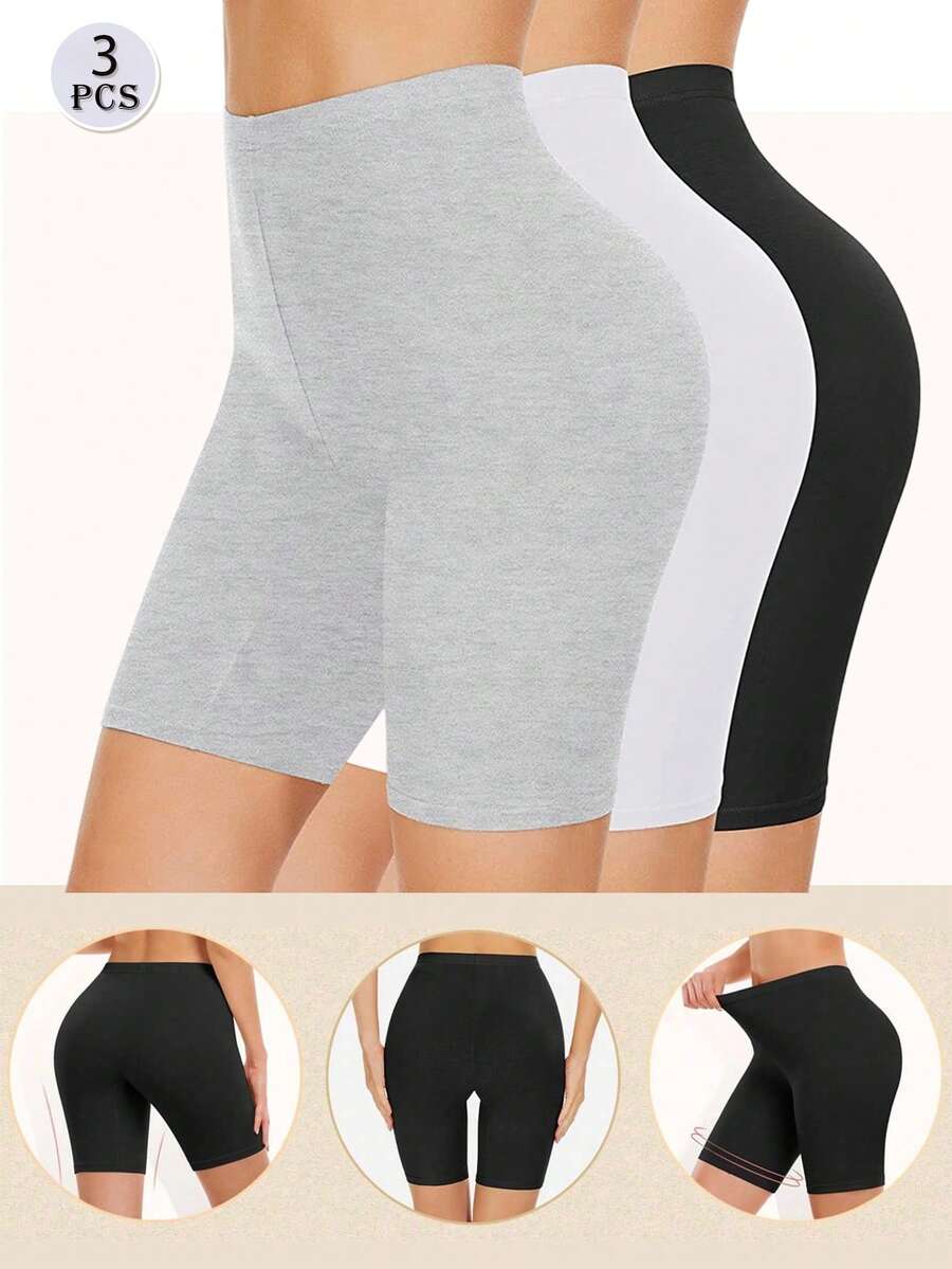 3条装女士纯棉拳击短裤，骑行短裤，亲肤内裤，防刮内裤，打底短裤，四季皆宜，圣诞节 - 彩色 - 查看 1