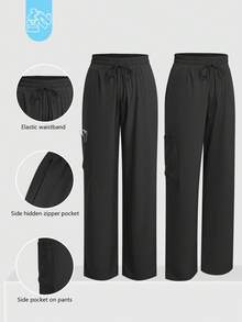 cimmuovere 女士/哺乳裤，舒适裤子，纯色简约多口袋拉链裤 - 黑色 - 查看 1