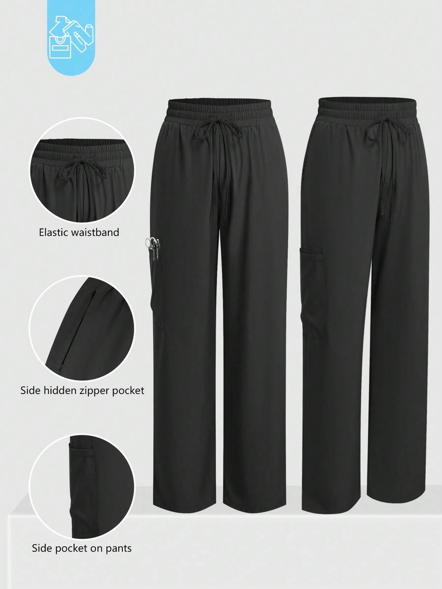 cimmuovere 女士/哺乳裤，舒适裤子，纯色简约多口袋拉链裤 - 黑色 - 查看 1