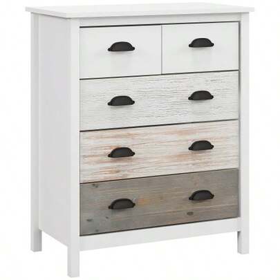 HOMCOM Chest Of Drawers Storage Cabinet With 5 Drawers, Anti-Tip Protection For Bedroom Living Room In White, 70x38x85cm