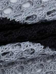 ANDREILEE ANDREILEE Áo len chui đầu phong cách Hàn Quốc unisex mùa xuân hè, kiểu dáng thường ngày, kẻ sọc phối màu tương phản, vai rớt, cổ tròn, tay dài, khoét lỗ, hơi xuyên thấu. - màu đen - Xem 7