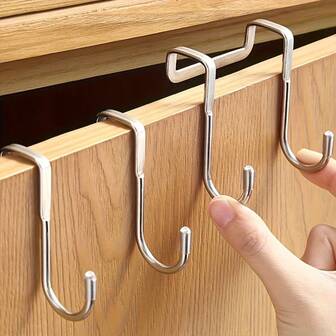 Stainless Steel S-Shaped Double Hook - No Drill Hole Door Hanging Hook, Suitable For Bedroom, Bathroom, Kitchen, Dorm - Easy Installation, Rust-Proof, Can Be Used To Hang Towels, Clothes, Utensils, Modern Minimalist Style, No Drill Installation, Practical Hook