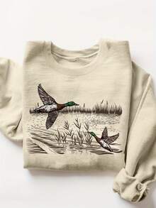 Graphic-Print Long-Sleeved Crew Neck Sweatshirt For Fall And Winter, Women's Clothing - Apricot - View 4