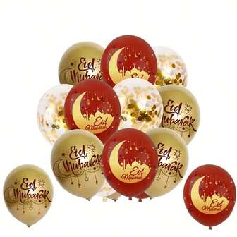 10/18pcs Golden & Red Latex Balloons With Moon & Star Patterns - Eid Mubarak Celebration Decorations For Ramadan, Muslim Party Supplies, Festive Background Decor, Durable Latex Balloons For Eid Al-Fitr & Islamic Events, Event Decorations, Celebration Accessories, Moon And Star Design, Quality Party Balloons