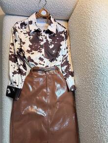 Chemise/Top vintage simple à imprimé vache et léopard, col cowboy, pour femmes, toutes saisons