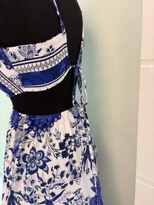 vestido longo estampado floral inspiracao farmi elegante e confortavel blogueira luxo novo estapa total floral praia - Azul - Visão 3