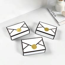 8pcs Black & White Envelope Wax Seal Stamped Gold Wedding Engagement Favor Boxes, Souvenir Gift Boxes, Jewelry Gift Packaging Boxes - Black and White - View 3