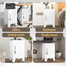 24 Inch High Metal Storage Cabinet With 1 Adjustable Shelf And A Lockable Table Edge Cabinet, Suitable For Use As A Bedside Table Or Office Table Edge Cabinet, Suitable For Homes, Offices, And Gyms - White - View 7