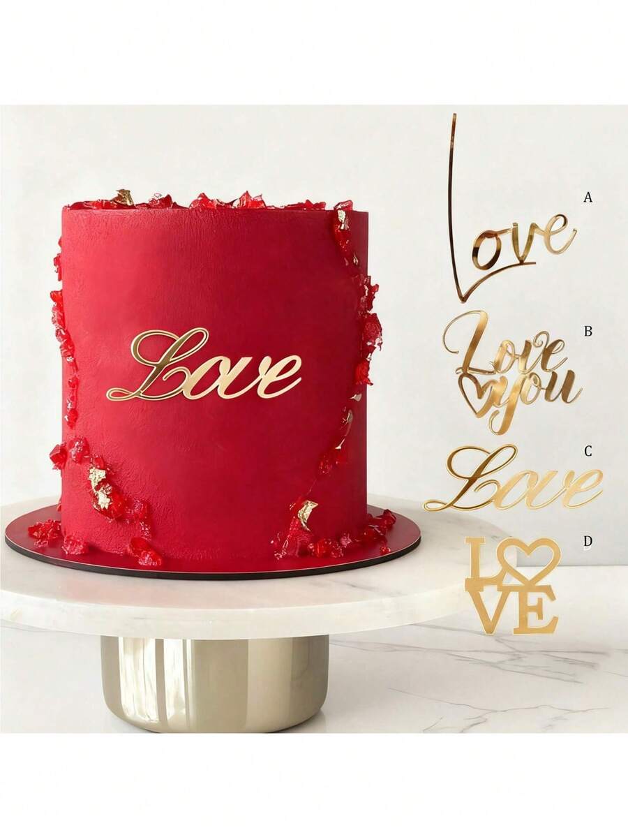 1 قطعة/3 قطع/6 قطع من الزخارف الذهبية لتزيين كعكة عيد الحب لجانب الكعكة