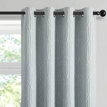 Beige And Black% Blackout Geometric Pattern Curtains, 52 Inch Wide 96 Inches Long 2 Panels, Thermal Insulated Noise Reducing Anti-Rust Grommet Drapes Bedroom Living Room,, Modern Style, Energy-Efficient - Grayish White - View 12