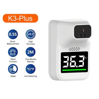 Termómetro infrarrojo de pared con indicador de 3 colores Transmisión de voz 10 idiomas °C/ °F Termómetros sin contacto con alarma de fiebre Medición digital de temperatura LED para objetos superficiales