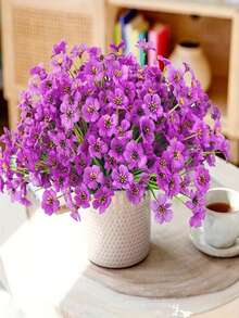 10片热带人造桉树叶带茎，适用于丛林主题生日派对用品、婚礼中心装饰花卉摆设、农舍家居装饰（金色）（不含花瓶） - 彩色 - 查看 18