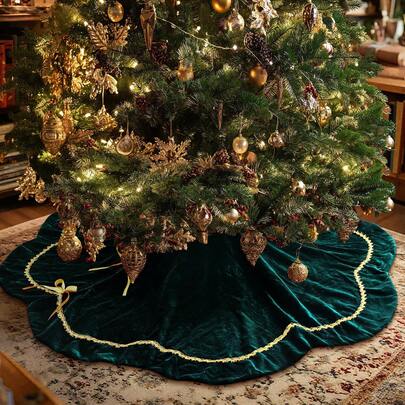 Velvet Christmas Tree Skirt Fur Plush Tree Skirt Luxury Xmas Skirts For Merry Christmas Party Vintage Holiday Decorations
