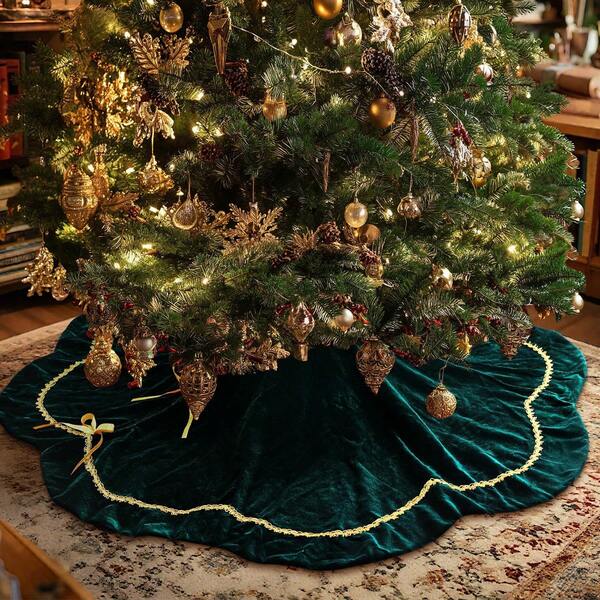 Velvet Christmas Tree Skirt Fur Plush Tree Skirt Luxury Xmas Skirts For Merry Christmas Party Vintage Holiday Decorations