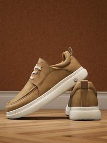 4 Season New Men Comfortable Soft Bottom Sneakers Casual Loafers Leather Shoes Office Shoes Versatile Fashion Shoes Travel Shoes Slip-On Moccasins Slouchy Shoes Lace-Up Metal Eyelets - Khaki - View 5