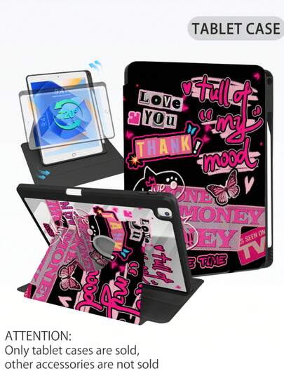 1 件装，黑色酷炫蝴蝶图案双面印花旋转平板电脑保护套，透明亚克力后盖，适用于 iPad 10/9/11（2025 年款），支持自动唤醒/睡眠，多角度支撑，带笔槽，办公和学习必备的保护套配件，非磁性保护套。
