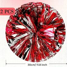 2pcs Red Mixed With Silver Cheerleader Pompoms Dancing Cheerleading Sport Flower Ball