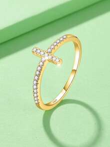 1 pieza Anillo de cruz de plata de ley 925 minimalista y único, regalo de joyería exquisita para mujeres - Anillo cruzado - Ver 1