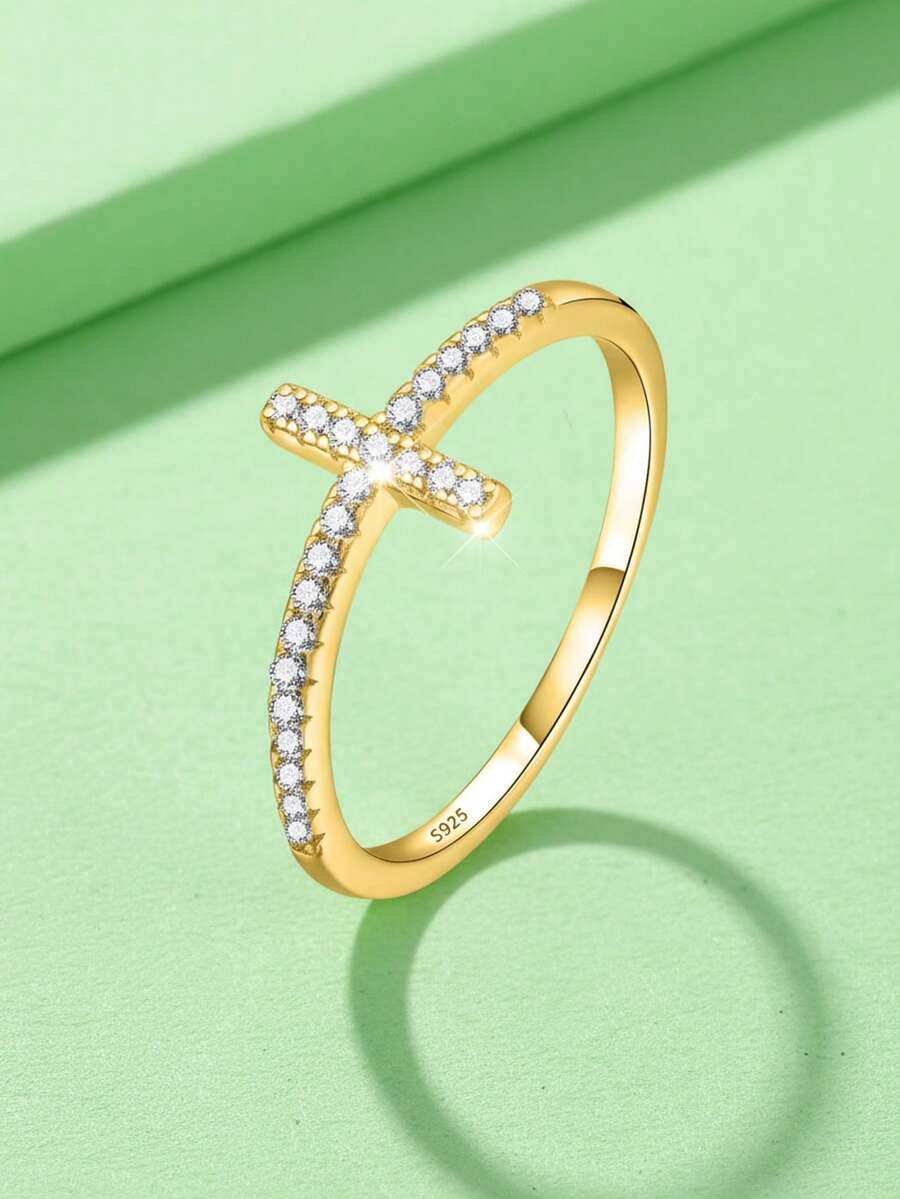 1 pieza Anillo de cruz de plata de ley 925 minimalista y único, regalo de joyería exquisita para mujeres - Anillo cruzado - Ver 1