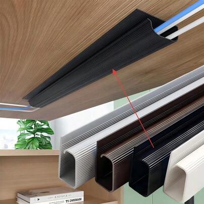 Khay quản lý cáp PVC 15,7 inch - Khay sắp xếp cáp dưới bàn có keo dán chắc chắn, nắp che cáp, lắp đặt dễ dàng, thích hợp cho văn phòng và gia đình