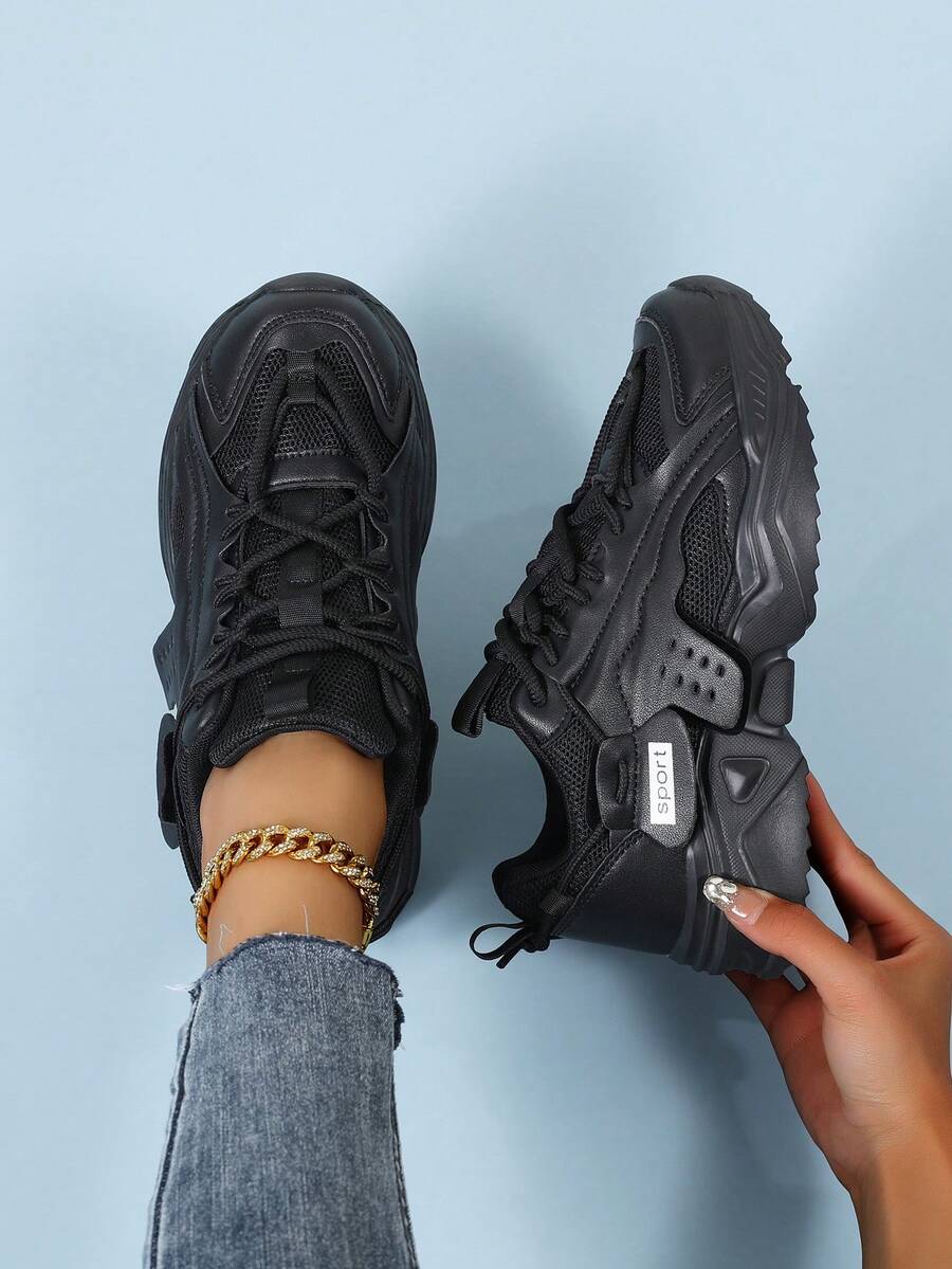 秋冬季女士运动鞋，透气休闲运动鞋，时尚轻便，适合跑步、慢跑、步行等运动。 - 黑色 - 查看 1