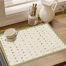 1pc 800g/㎡ Diatomite Material Retro Macaron Polka Dot Placemat, Absorbent Anti-Slip Dining Table Mat, Easy To Clean Heat Insulation Countertop Pad, Kitchen Decor & Organization Tool - Multicolor - View 5
