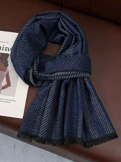 1pc Classic Striped & Plaid Print Warm Thick Scarf, Unisex Fashion Casual Couple Neck Warmer, Suitable For Daily Wear, Autumn/Winter