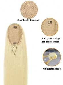 马尾辫延长带抽绳长直发合成发夹式天然假发，耐热 - 金色 - 查看 2