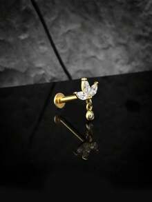 1 pieza Anillo de ombligo de plata de ley 925 para mujeres con tres hojas y circonita cúbica, anillo de ombligo claro CZ para perforación - uña del ombligo - Ver 5