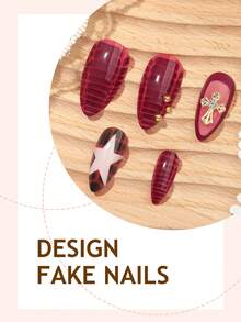 Bộ 24 miếng dán móng tay acrylic họa tiết da báo Y2K, hình chữ thập vàng cỡ trung bình, hình hạnh nhân, bộ móng giả tự làm màu đỏ đậm và hồng với họa tiết 3D hình ngôi sao, hạt cườm và ngọc trai, thích hợp cho tiệm nail, các cô gái và phụ nữ sử dụng hàng ngày, làm quà tặng lễ hội và năm mới. - Nhiều màu - Xem 3