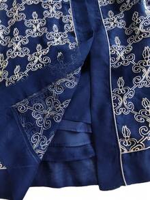 SISKAKIA 2pcs Luxury Fashion Embroidered Dress Abaya Set, Includes Belt, Suitable For Holidays And Everyday Wear, All Seasons - Blue - View 7