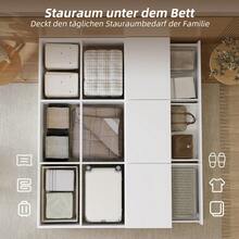 Stauraumbett 140 x 200 cm, Palettenbett, Doppelbett, Funktionsbett, Massivholzbett, mit Unterbett-Stauraum, mit Schubladen, mit Stauraum, ohne Matratze, weiß - 1 - Übersicht 9