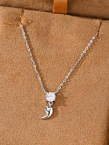 1pc European & American Fashion Simple 925 Silver 0.5CT Round Moissanite Comma Shaped Pendant Necklace, Quality Bridal Jewelry For Wedding, Daily Wear, Date, Valentine's Day Gift